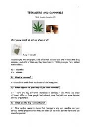 English Worksheet: Drugs - Teenagers and cannabis