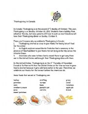 English Worksheet: Thanksgiving in Canada