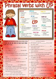 English Worksheet: Phrasal verbs with UP (2) *B&W + KEY included*