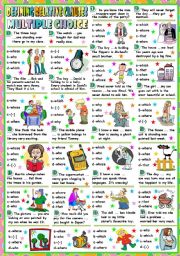 DEFINING RELATIVE CLAUSES-MULTIPLE CHOICE (B&W VERSION+KEY INCLUDED)