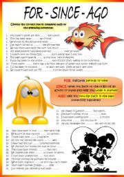 English Worksheet: FOR - SINCE - AGO