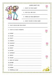 English Worksheet: PERSONAL ANSWERS