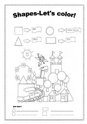 English Worksheet: SHAPES-COLOR AND COUNT!