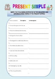 English Worksheet: PRESENT SIMPLE - Negative and interrogative