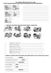 English Worksheet: Present Simple: Talking about someones routine.