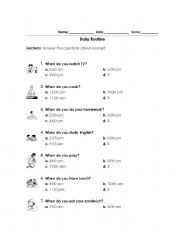 English worksheet: Daily Routines Questions