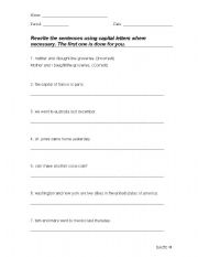 English worksheet: Capitalization Rules Worksheet