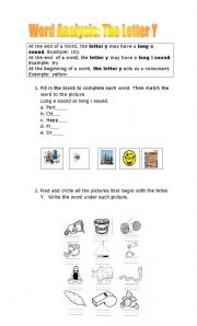 English worksheet: Word Analysis Y