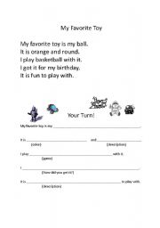 English worksheet: My Favorite Toy Writing Excercise