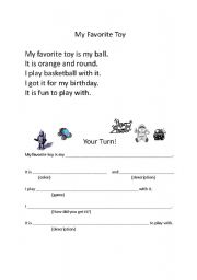 English Worksheet: My Favorite Toy Writing Excercise