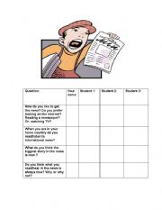 English Worksheet: News Survey