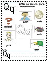 English Worksheet: ABC -  letter Qq and sentences