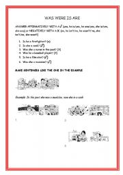 English worksheet: was were is are