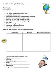 English Worksheet: in order to stop global warming  environmnet