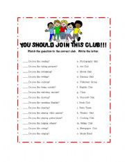 English Worksheet: Gerunds and Clubs