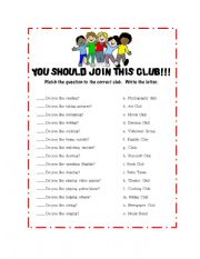 English worksheet: Gerunds and Clubs