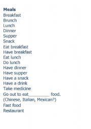 English worksheet: meals