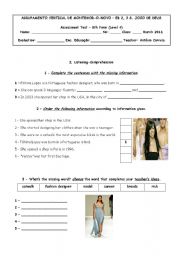 English Worksheet: Test on the topic Fashion