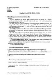 English Worksheet: end term test-3-9th