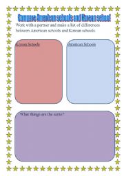 English worksheet: american school culture compare korea