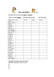 English worksheet: likes and dislikes