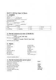 English worksheet: dont cry  worksheet