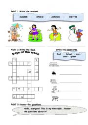 English Worksheet: Seasons, days, weeks, timetable, subjects, 