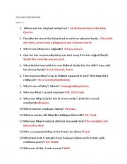 English Worksheet: Anne Frank Remembered Quiz Chapters 1-4