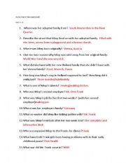 English worksheet: Anne Frank Remembered Quiz Chapters 1-4