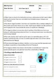 English Worksheet: end of term test n1 8th form