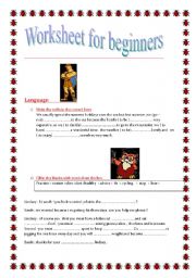 English worksheet: A WORK SHEET  FOR BEGINNERS