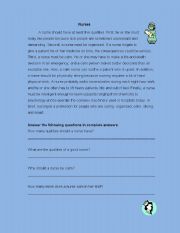 English Worksheet: Nurses - Reading