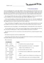 English Worksheet: The Princess and the pea