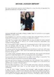 English Worksheet: Article on Michael Jackson (1)