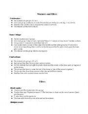 English Worksheet: warmfillers