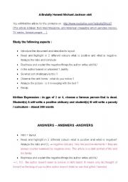English Worksheet: Article on Michael Jackson (2)