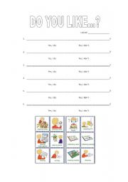 English worksheet: Do you like...?