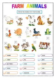 English Worksheet: FARM ANIMALS - Matching