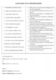 English Worksheet: guess what each proverb means