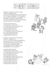 English worksheet: Animals - Song: So many animals