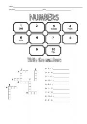 English Worksheet: Numbers from one to ten