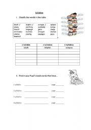 English worksheet: Syllables Worksheet