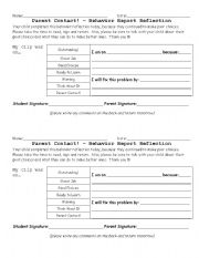 English Worksheet: Behavior Reflection