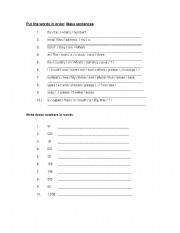 English worksheet: Cardinal numbers