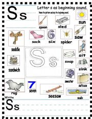 English Worksheet: ABC - letter Ss and sentences