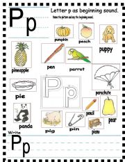 English Worksheet: ABC -  letter Pp and sentences