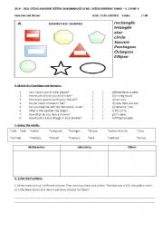 English worksheet: A test including math, geometry and science