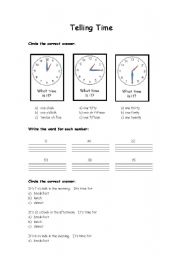 English worksheet: Telling Time