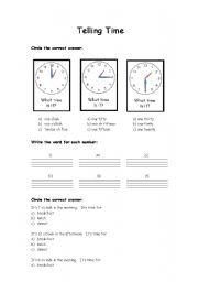 English Worksheet: Telling Time