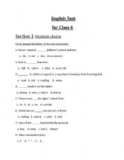 English worksheet: English worksheet for class 6.